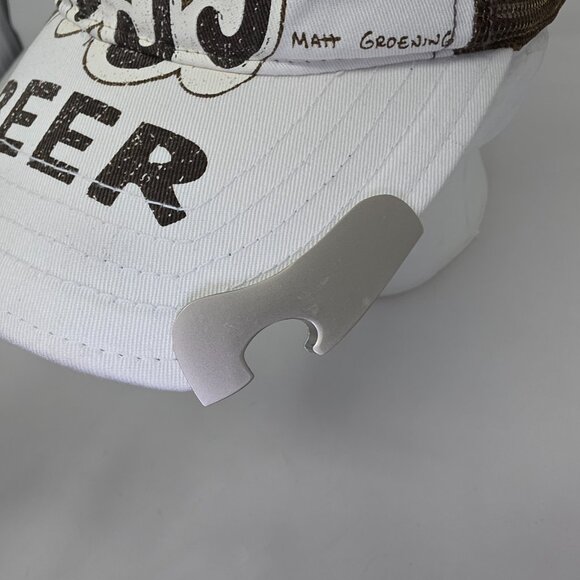 The Simpsons Duff Beer 2008 Hat Cap Mens White Brown Bottle Opener Rare Snapback - Picture 2 of 11